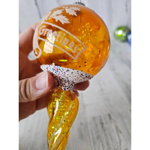 Vintage radko shiny Brite yellow tinsel glitter greetings bell spiral ornament X - Picture 5 of 8